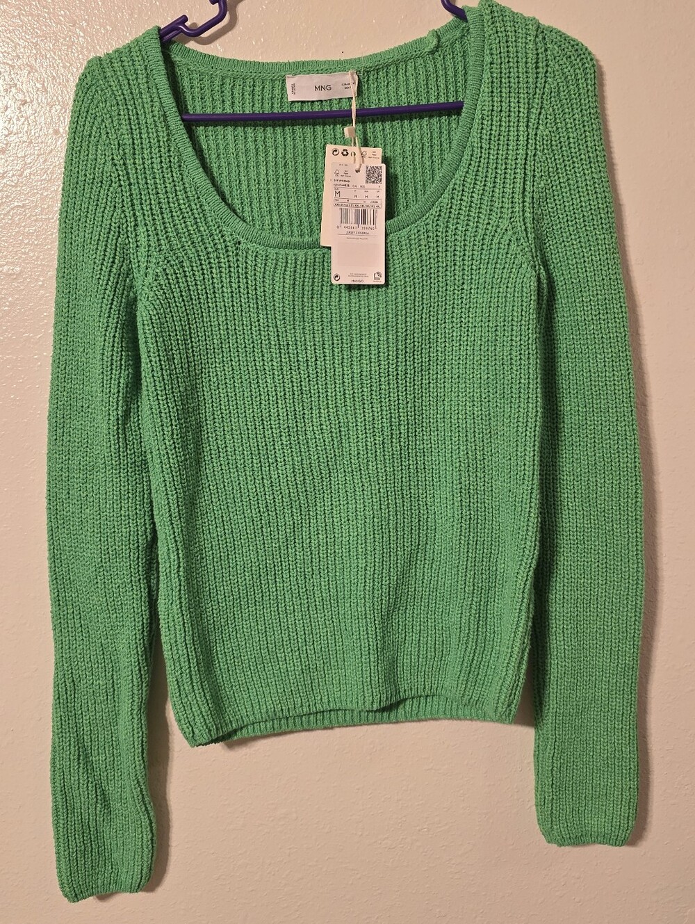 Mango NWT Bright Green Scoop Neck Sweater Size M